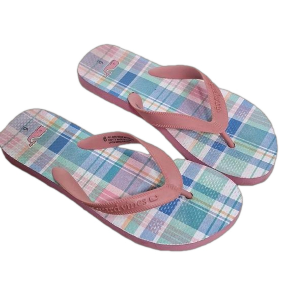 Vineyard Vines Girls Plaid Flip Flop Sandals